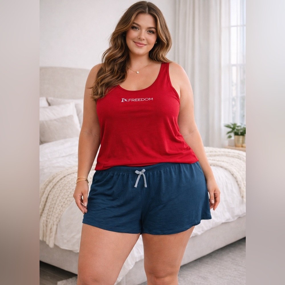 Red Tank Top and Blue Shorts two piece loungewear set